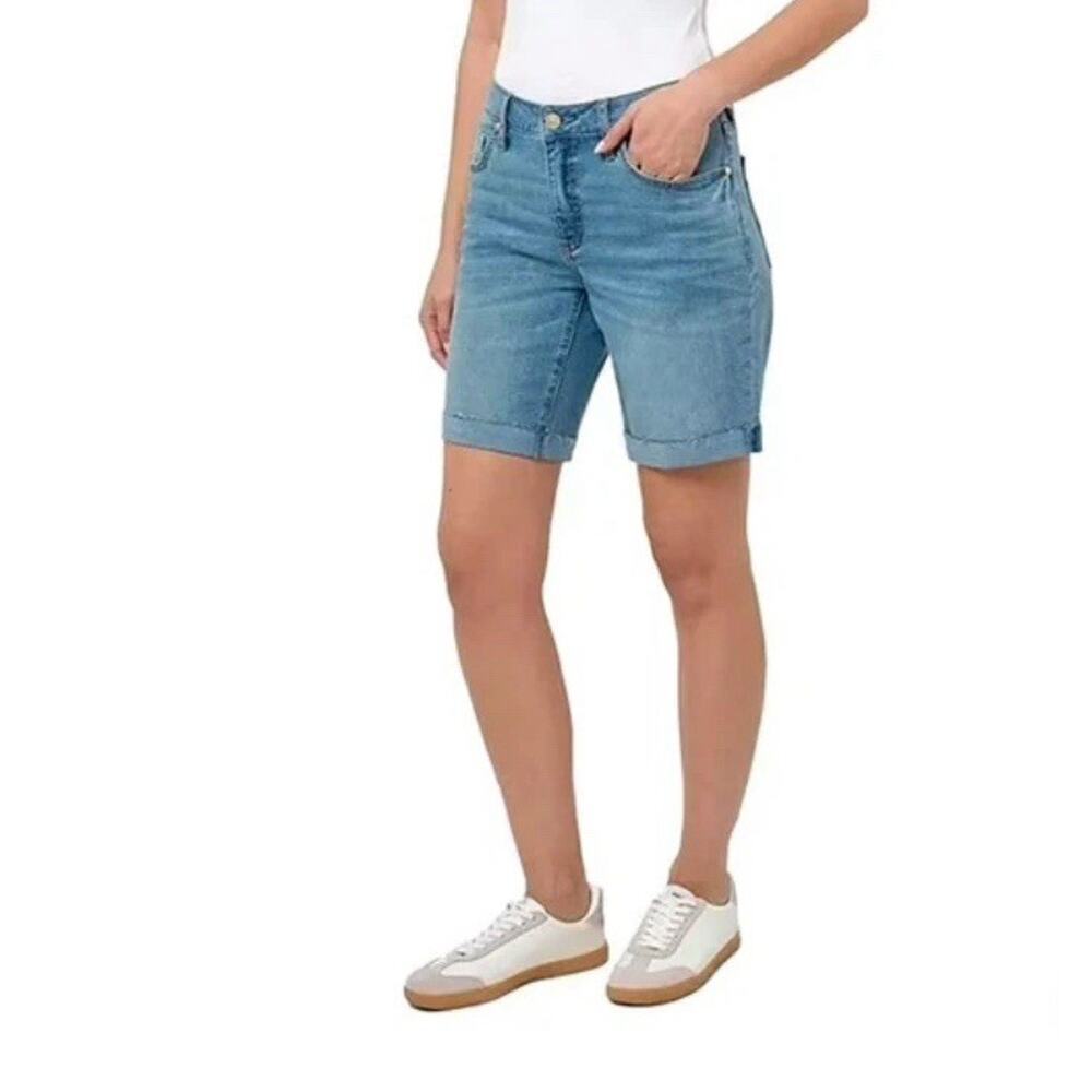 Seven7 Relaxed Bermuda Jean Short Size 8 Blue Denim Stretch 7 Inch Inseam Casual